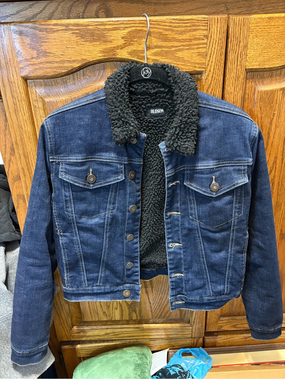 Hudson Jean Jacket Women’s small Sherpa Lined Dark Wash Denim Pockets button‎